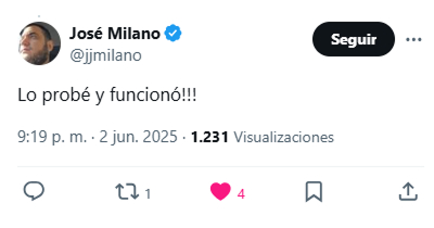 Tweet de usuario contento: Lo probé y funcionó!